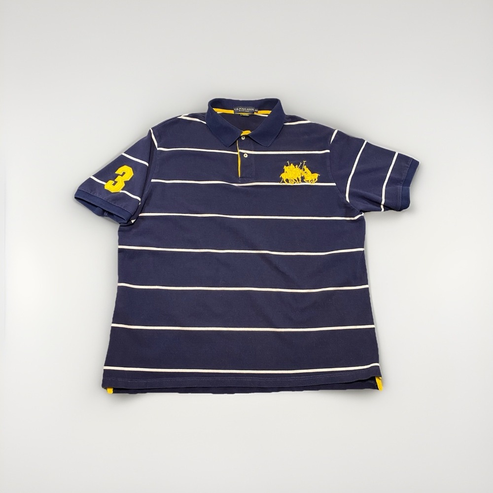 Polo Assn USPA Big Pony Logo Short Sleeve Polo Shirt‎ Stripes Mens Rugby 2XL